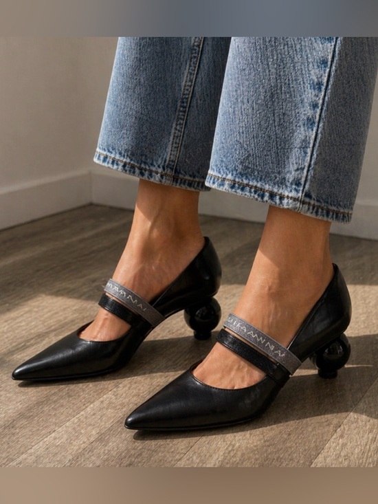 Hannibal Laguna Shoes - Hannibal Laguna Black Pointed Heels with Branded Elastic Straps